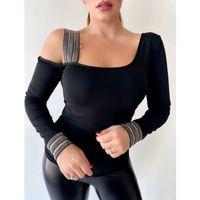 Kadın Omuz Dekolteli Taşlı şerit Detay Bluz