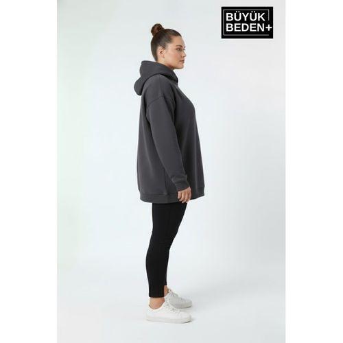 Kadın Büyük Beden İnce Kapşonlu Kollar Ve Etek Ribanalı Swatshırt SPR26BSWK957