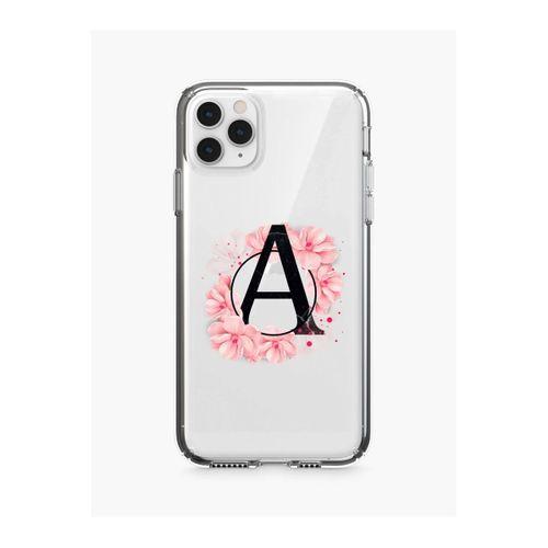 iPhone 11 Pro Pembe Çiçek Desen A Harfli Şeffaf Kılıf