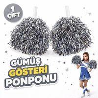 1 Çift ( 2 Adet ) Gümüş Renk 23 Nisan 19 Mayıs 29 Ekim Okul Gösteri Ponponları Ekstra Dolgun