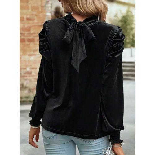 Kadın Uzun Kollu Balıkçı Yaka Damla Detaylı Kadife Bluz