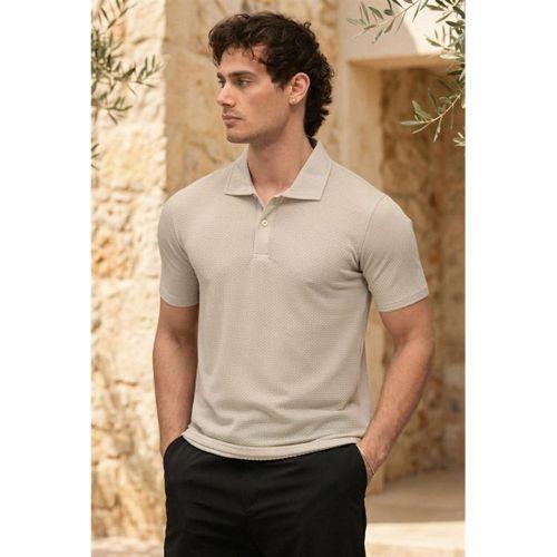 Evenor Kabartma Desenli Polo Yaka Düğmeli Relaxed Fit Yumuşak İnce Erkek T-Shirt - Taş