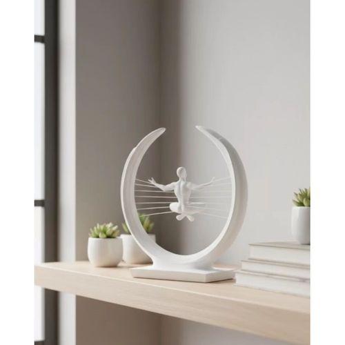 3d Zen Heykeli Beyaz Ay İçinde Meditasyon Figürü Dekoratif Obje