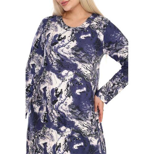 Melsay Butik Yumoş Kumaş Mavi Batik Desen Uzun Kollu Kadın Tesettür Elbise