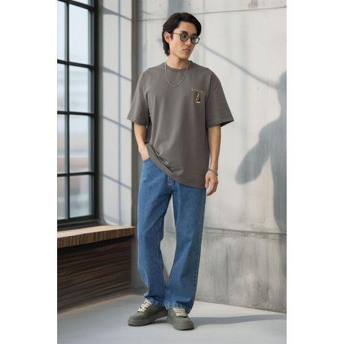 Cep Baskılı İki İplik Kumaş Pamuklu Oversize Erkek T-Shirt - Kapari