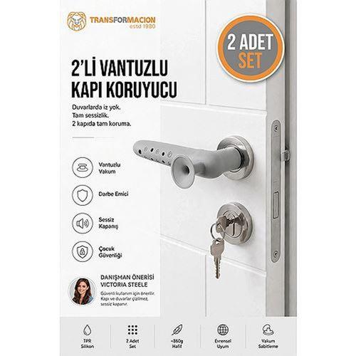 2 li Vantuzlu Silikon Kapı Kolu Stoperi Duvar Koruyucu Sessiz Darbe Emici Kılıf 723605
