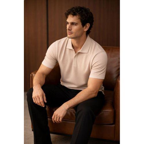 Evenor Kabartma Desenli Polo Yaka Düğmeli Relaxed Fit Yumuşak İnce Erkek T-Shirt - Taş