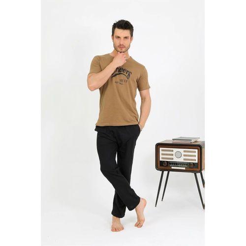 Erkek Pamuk Kısa Kol Pijama Takım Vizon