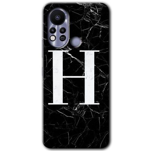 İnfinix Hot 11s Kılıf HD Desen Baskılı Arka Kapak - Siyah Mermer Desenli H Harfi