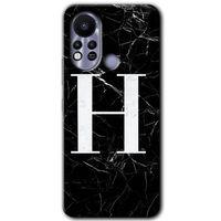 İnfinix Hot 11s Kılıf HD Desen Baskılı Arka Kapak - Siyah Mermer Desenli H Harfi
