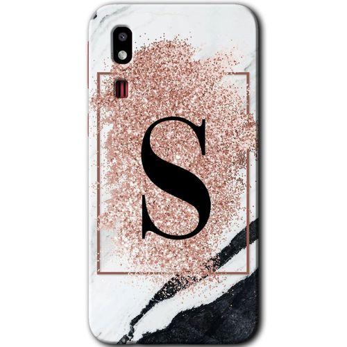 Galaxy A2 Core Kılıf HD Desen Baskılı Arka Kapak - Pembe Mermer Desenli S Harfi + Kırılmaz Cam