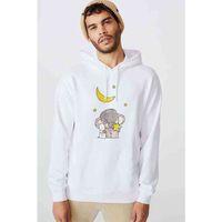Fil Ve Tavşan Baskılı Beyaz Erkek Kapşonlu Sweatshirt