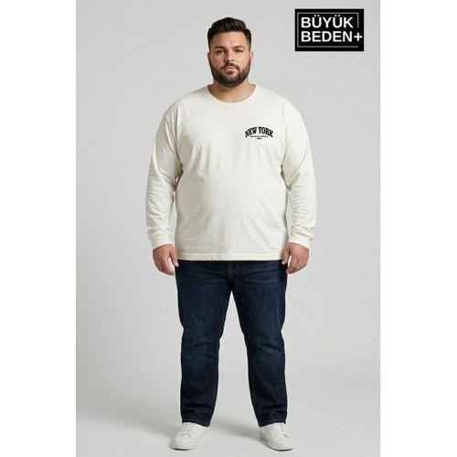 Erkek Büyük Beden New York Baskılı 2 İplik Bisiklet Yaka Tişört SPR26BTS942-5