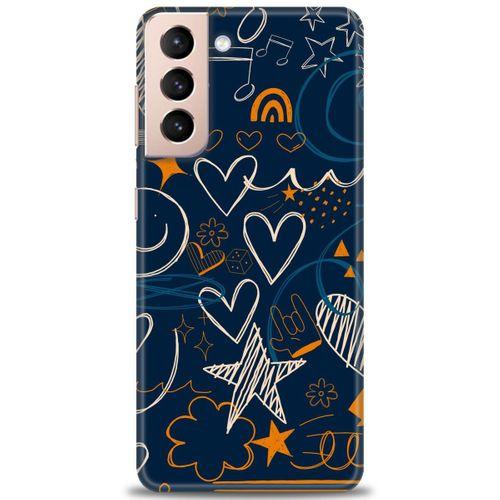 Samsung Galaxy S21 FE Kılıf HD Baskılı Kılıf - Notalar ve Kalpler + Tam Ekran Koruyucu