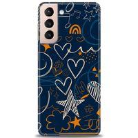 Samsung Galaxy S21 FE Kılıf HD Baskılı Kılıf - Notalar ve Kalpler + Tam Ekran Koruyucu