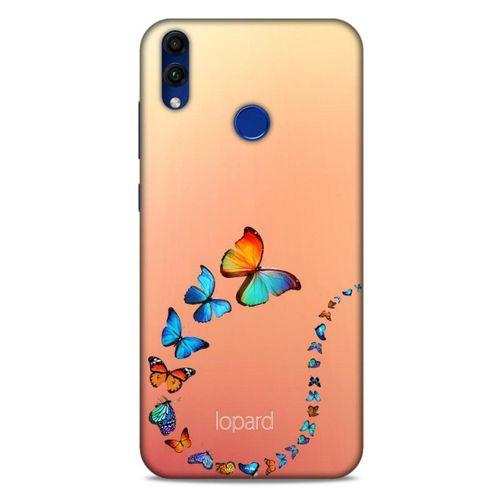Huawei Honor 8C Kılıf Kelebek Etkisi (47) Crystal Flex Kılıf Fuşya Sarı