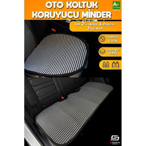 S-Dizayn Oto Koltuk Koruyucu Alt Minder Çizgili Füme Beyaz Universal 2+1 Parça Ön Arka A+ Kalite