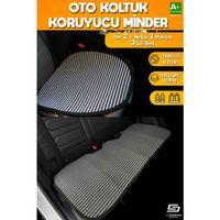 S-Dizayn Oto Koltuk Koruyucu Alt Minder Çizgili Füme Beyaz Universal 2+1 Parça Ön Arka A+ Kalite