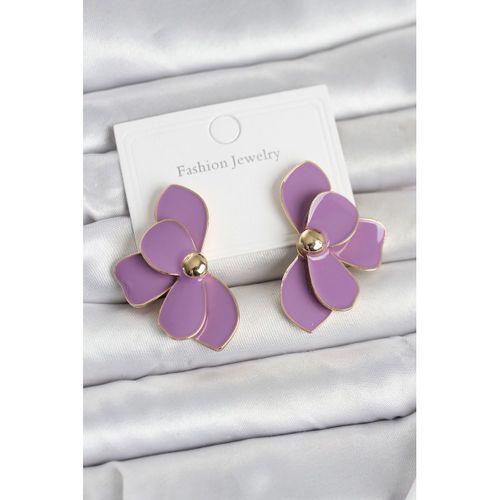 Mor Mineli Lotus Model Pirinç Kadın Küpe