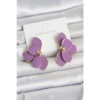 Mor Mineli Lotus Model Pirinç Kadın Küpe