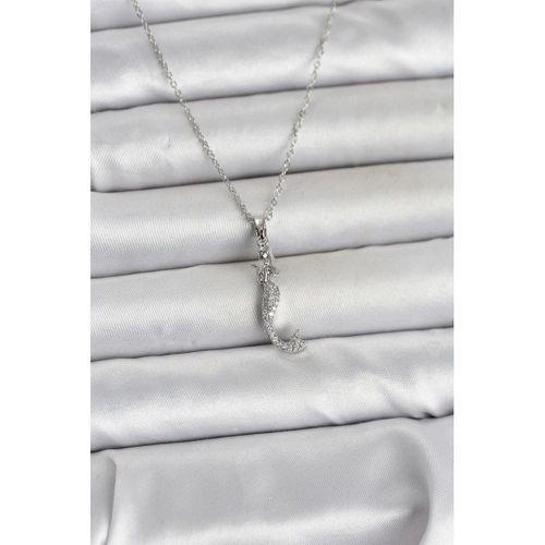 316L Çelik Zincir Gümüş Renk Zirkon Taşlı Deniz Kızı Model Kadın Kolye