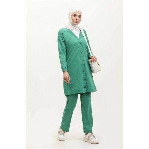 Düğmeli V Yakalı Sade Basic Eşofman Spor İkili Takım - 03051.111 - Benetton Yeşil