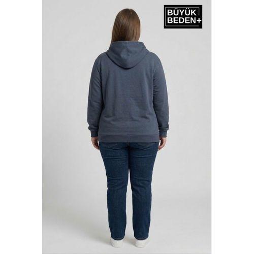 Kadın Büyük Beden Fermuarlı Kapüşonlu ince Sweatshirt Hırka - Rahat Kalıp SPR26BHR960