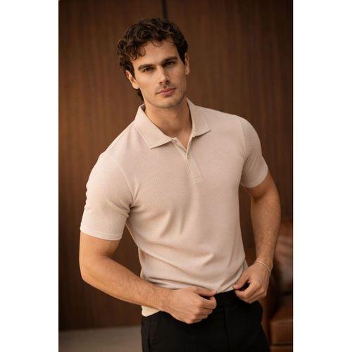 Evenor Kabartma Desenli Polo Yaka Düğmeli Relaxed Fit Yumuşak İnce Erkek T-Shirt - Taş