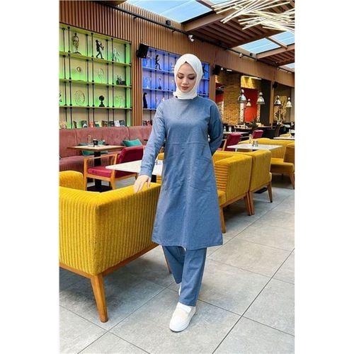 Önden İki Cepli Sade Basic Uzun Tunik Pantolon İkili Spor Takımı - 03067.006 - İndigo