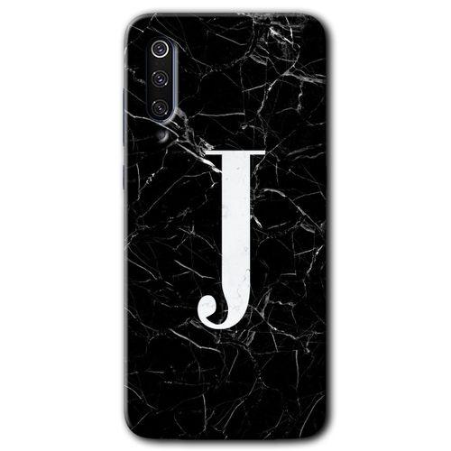 Xiaomi Mi 9 Kılıf HD Desen Baskılı Arka Kapak - Siyah Mermer Desenli J Harfi + Kırılmaz Cam