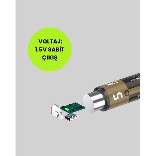 Yüksek Performanslı Aa Usb Şarjlı Lityum Pil | 1.5v Sabit Güç | 2’li Paket