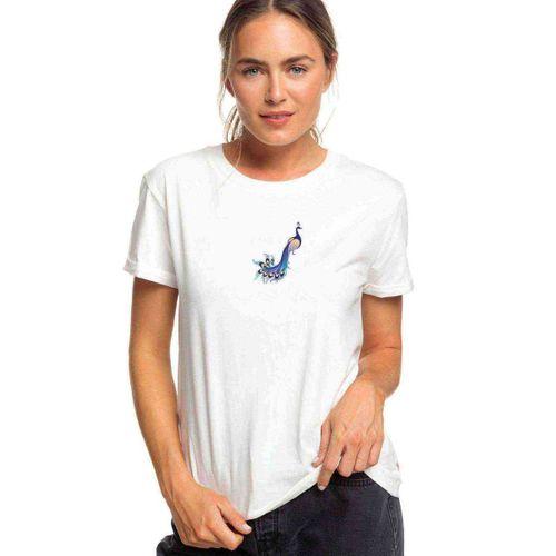 Mavi Tavus Kuşu Asya Tavus Kuşu Baskılı Beyaz Kadın Tshirt