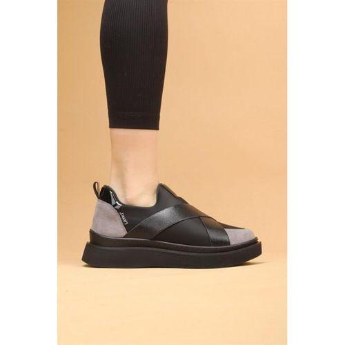 Nesica Siyah-Gri Renkli Süet Deri Lastikli Paraşüt Kumaş Yürüyüş Ayakkabı