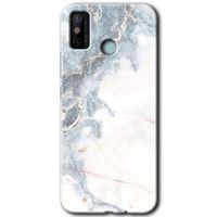 Tecno Spark 6 Go Kılıf HD Desen Baskılı Arka Kapak+Temperli Cam - White Marble