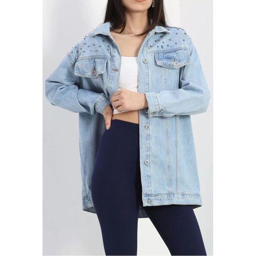 pilelistore Taşlı Kot Ceket Buzmavi2