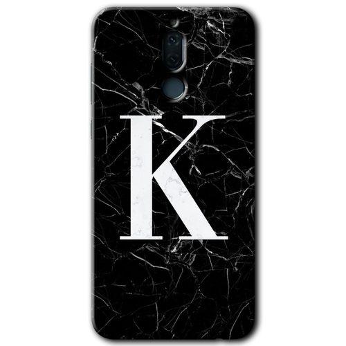 Huawei Mate 10 Lite Kılıf HD Desen Baskılı Arka Kapak - Siyah Mermer Desenli K Harfi