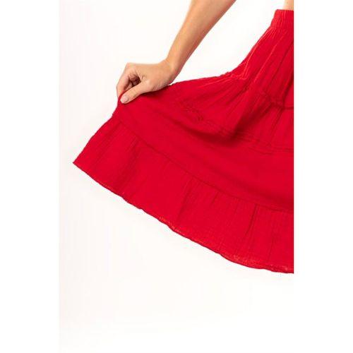 Benan Beli Lastikli Kısa Yazlık Müslin Etek Kırmızı Krmz