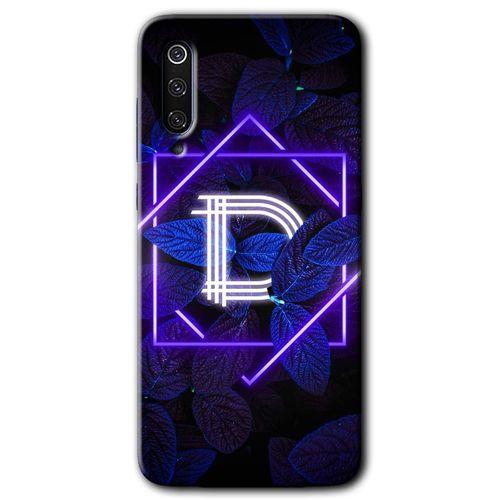 MRCİLETİSİM Xiaomi Mi 9 Kılıf HD Desen Baskılı Arka Kapak+Temperli Cam - Dark Neon Yaprak D Harfi