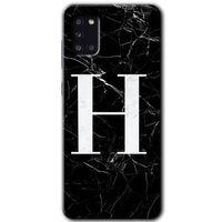 Samsung Galaxy A31 Kılıf Baskılı Kapak - Siyah Mermer Desenli H Harfi +Tam Kaplayan Mat Seramik