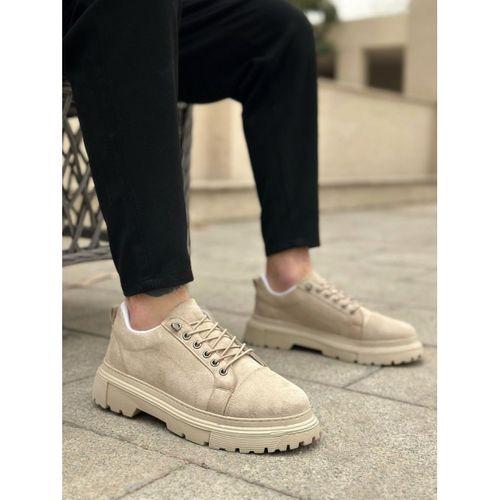 BA0245 Krem Süet Akıllı Lastik Bağcık Yüksek Taban Günlük Erkek Ayakkabı