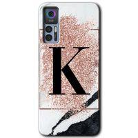 TCL 30 Kılıf HD Desen Baskılı Arka Kapak - Pembe Mermer Desenli K Harfi