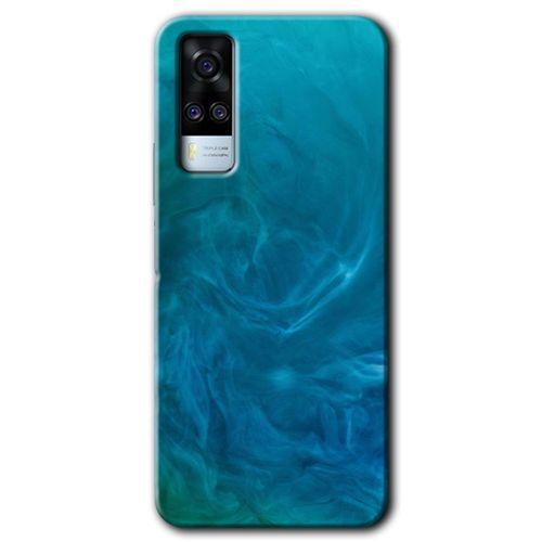 Vivo Y51a Kılıf HD Desen Baskılı Arka Kapak + Temperli Cam - Mavi Aura