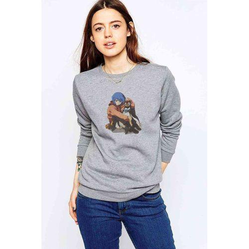 Anime Neon Genesis Evangelion Baskılı Gri Kadın Sweatshirt