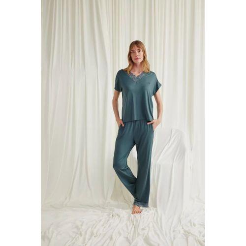 Kısa Kollu V Yakalı Dantelli Pijama Takımı