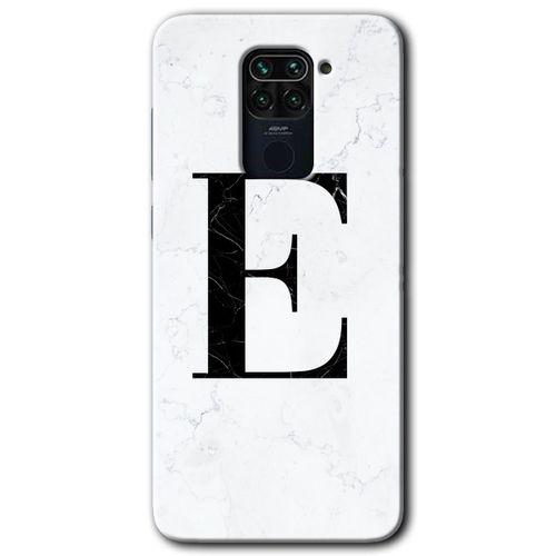 BeRa Aksesuar Xiaomi Redmi Note 9 Kılıf Baskılı Kapak - Beyaz Mermer Desenli E Harfi +Tam Kaplayan Mat Seramik