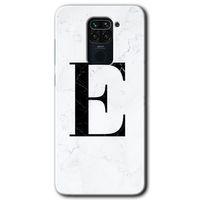 BeRa Aksesuar Xiaomi Redmi Note 9 Kılıf Baskılı Kapak - Beyaz Mermer Desenli E Harfi +Tam Kaplayan Mat Seramik