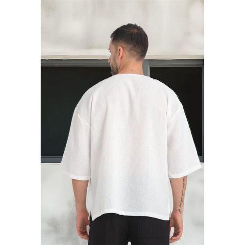 Bisiklet Yaka Fakir Kol Oversize Kısa Kol T-shirt - Beyaz
