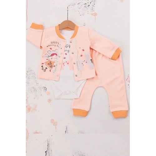 Happy Dancing Desenli 3'lü Hırkalı Kız Bebek Takım