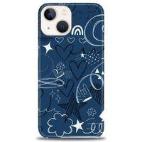 iPhone 14 Plus Kılıf HD Baskılı Kılıf - Notalar ve Kalpler Mavi + Tam Ekran Koruyucu