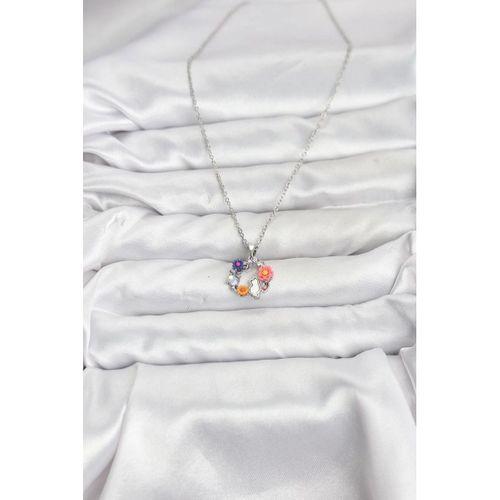 316L Çelik Zincir Gümüş Renk Çiçekli Kedili Model Kadın Kolye